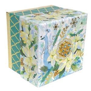 Punch Studio White Poinsettia Winter Peacock Brooch Nesting Cube Box, Lg (68851)